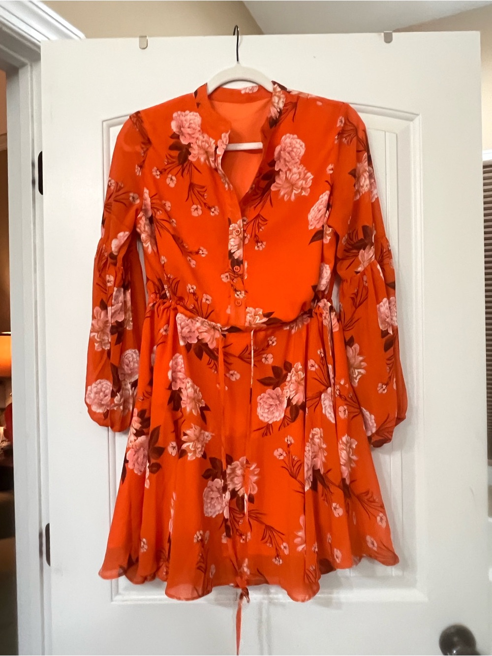 Women’s Floral Orange Button-Front Mini Dress